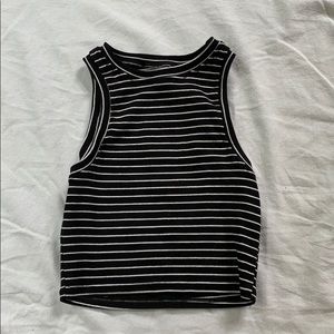 ROMWE racerback high neck crop top b&w stripe